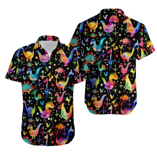 Discover Rainbow Dinosaur Hawaiian Shirts