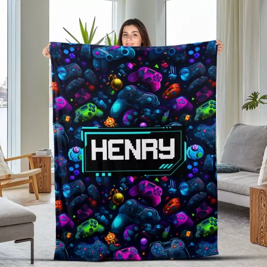 Discover Personalized Gaming Plush Fleece Blanket for Boys, Blanket for Gamers