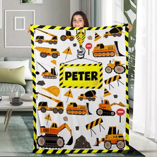 Discover Personalized Excavator Truck Fleece Blanket for Boys
