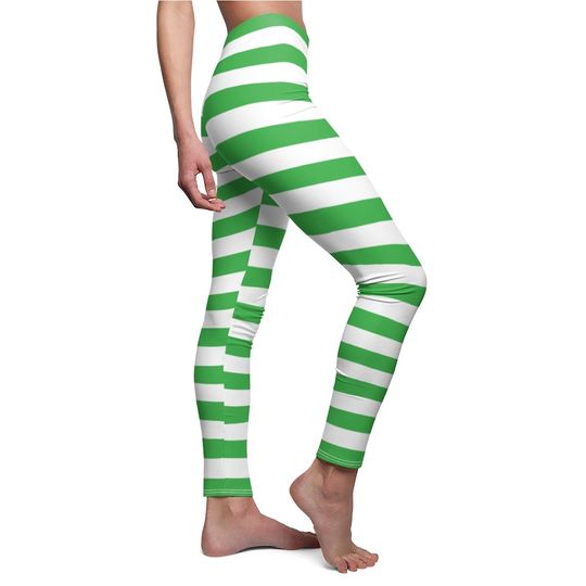 Discover Green and White Striped Leggings, Halloween Elf Leggings