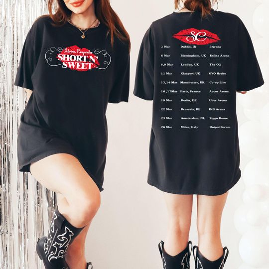 Discover Sabrina Carpenter Short N Sweet 2024 Tour Double Sided Shirt, Sabrina Carpenter Fan Merch
