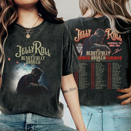 Discover Jelly Roll 2 Sides Music Concert Roll Shirt, The Beautiful Broken Tour 2024