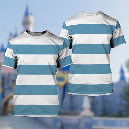 Discover Captain Pirate All Over Print 3D Shirt, Funny Character Movie Costume 3D T Shirt, White And Blue Striped Men Costume Cosplay, Gift For Him
