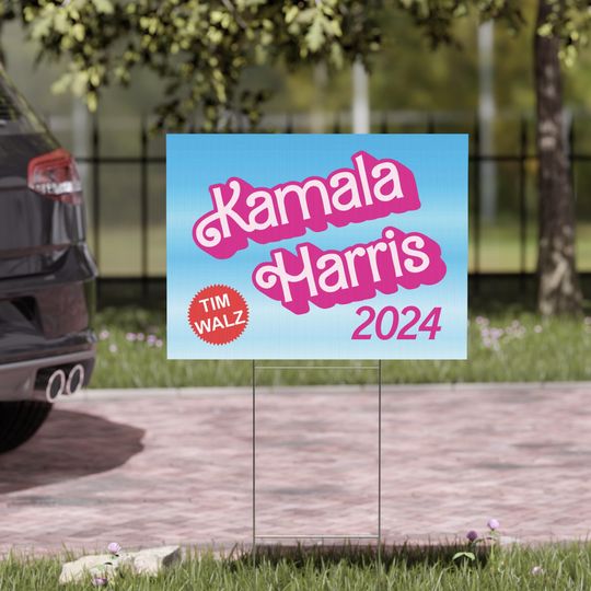 Discover Pink Barbie Style Kamala Harris Yard Sign, Tim Walz Yard Sign