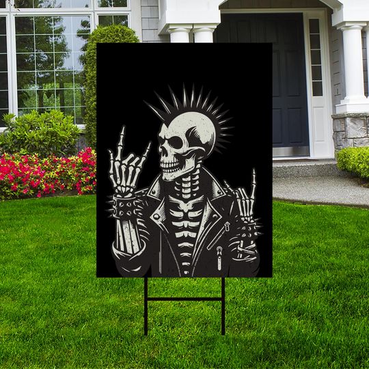 Discover Skeleton Halloween Yard Sign - Coroplast Funny Skeleton Lawn Sign, Spooky Season Sign