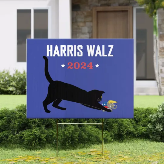 Discover Harris Walz 2024 Yard Sign - Cat Lady Kamala Harris Against Trump Yard Sign