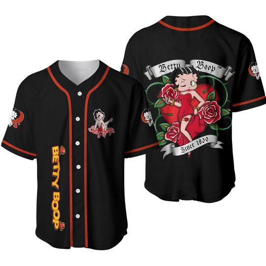 Discover Sexy Betty Boop Baseball Jersey, Boop With Roses Since 1930 Baseball Shirt
