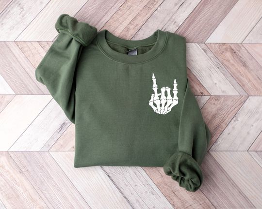 Discover Skeleton Halloween Sweatshirt, Halloween Skeleton Hand Sweatshirt, Fall Sweatshirt