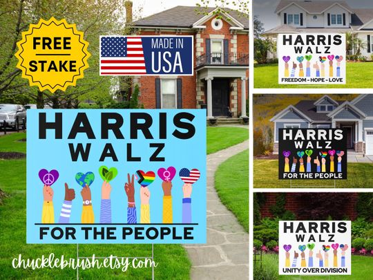Discover Unity Over Division Harris Walz 2024 Yard Sign, Rising Hands, Human Rights
