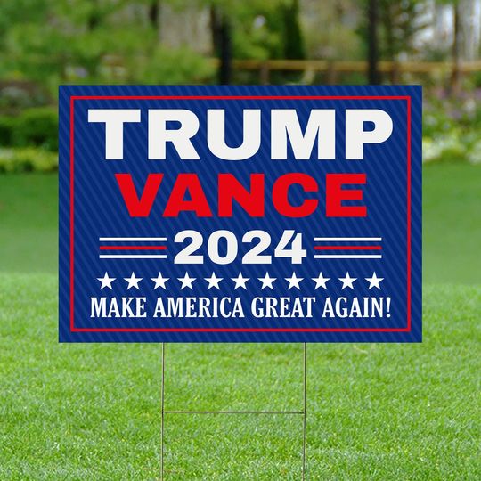 Discover Trump Vance 2024 Yard Sign - Coroplast American Flag Donald Trump
