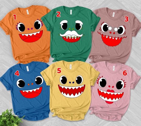 Discover Personalized Baby Shark Faces Shirt, Baby Shark Family Birthday Shirt