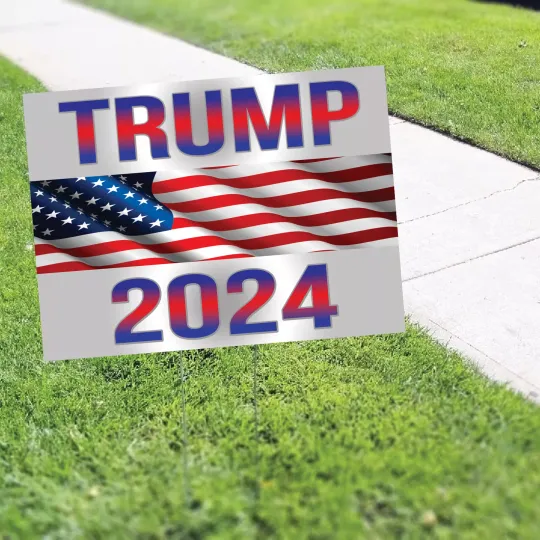 Discover Trump 2024 With US Flag Yard Sign USA Election Home Outdoor Coroplast Yard Sign