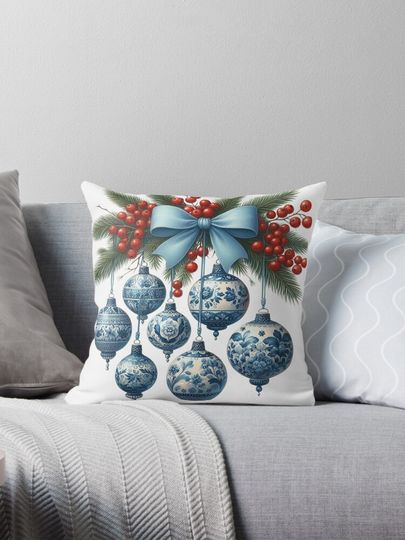 Discover Chinoiserie Christmas, blue and white, Chinoiserie tree Pillow
