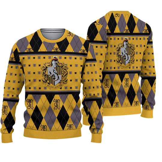 Discover Crest Harry Potter Ugly Christmas Sweater Hufflepuff Custom