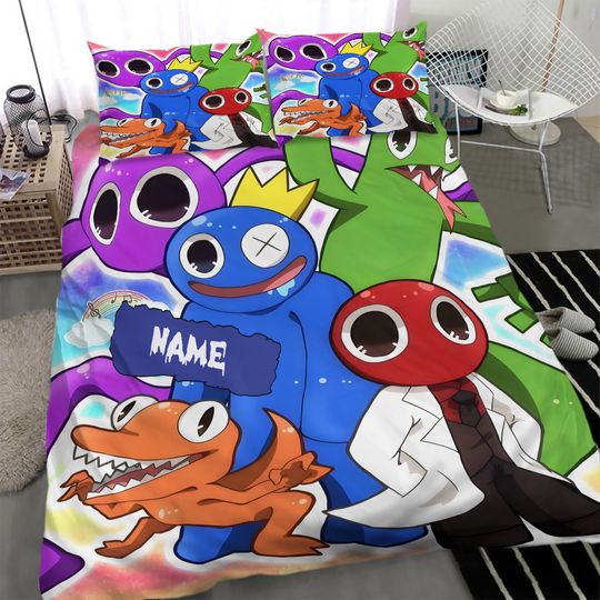Discover Custom Name Rainbow Friends Bedding Set, Kids Gamer Bedding Set