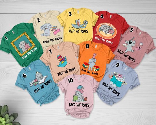 Discover Read Mo Books Shirt, Piggie Elephant Pigeons Shirt, Colorful And Cute Animation Tee