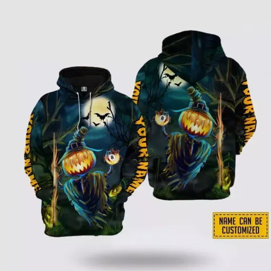 Discover Personalized Name King Pumpking Holding Billiards Halloween 3D HOODIE