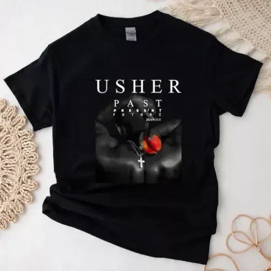 Discover Usher Past Present Future 2024 Tour T-Shirt Merchh for Women Men Unisex Short T-Shirt