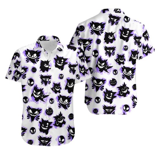 Discover Gengar Hawaiian Button-Up Shirt Apparel for Fans of the Mischievous Ghost Gengar Shirt Gift