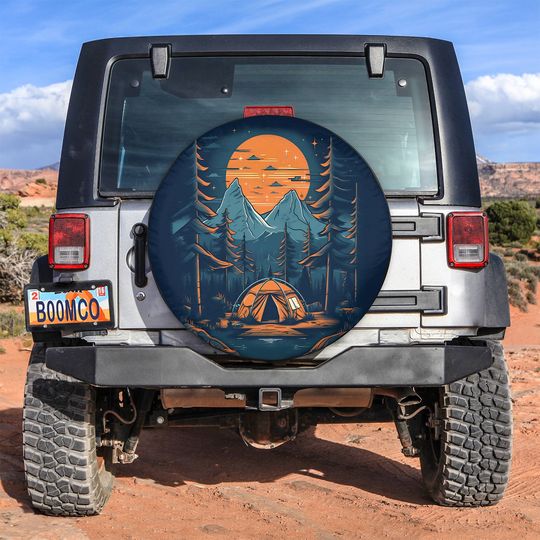 Discover Camping Halloween Spare Tire Cover, Camping Night Spare Tire Cover