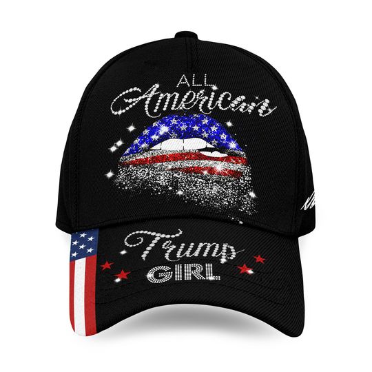 Discover All American Trump Girl Signature USA Flag Lips Sparkle Classic Baseball Cap