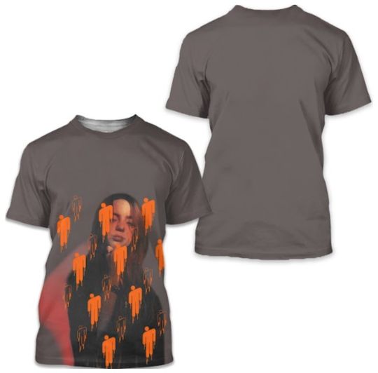 Discover Vintage Billie Eilish T-Shirt Tour Music Rock Grunge Big Logo Rare Grey Orange Shirt