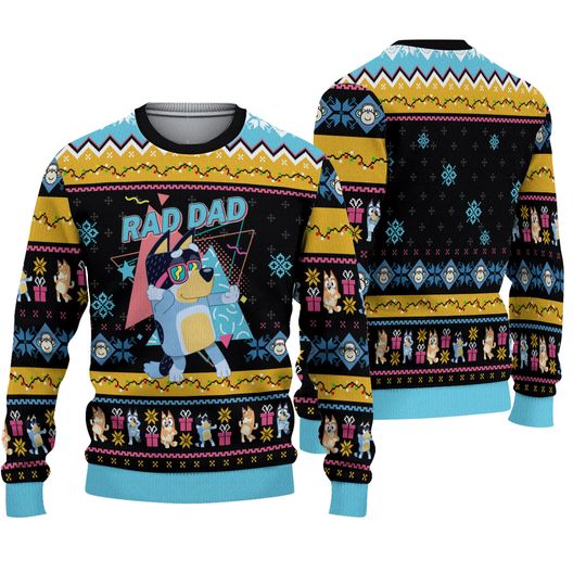 Discover BlueyDad Dad Ugly Christmas Sweater, Bandit Heeler Rad Dad Xmas Sweater