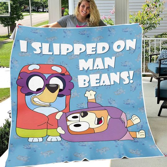 Discover BlueyDad Fleece Blanket, I Slipped On Mah Beans Blanket, BlueyDad Family Adult Blanket