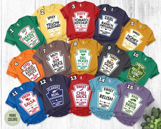 Discover Condiments Group Tshirt, Matching Condiment Halloween Costume Party Shirt