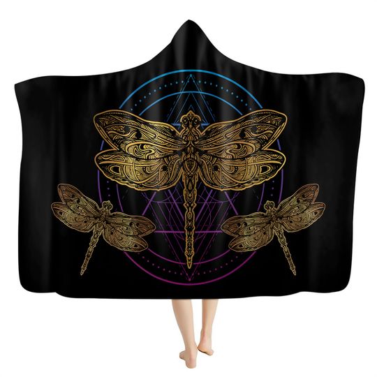 Discover Dragonfly Hooded Blanket, Golden Dragonfly Lover Blanket