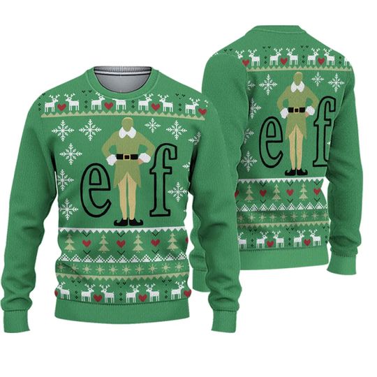 Discover Elf The Movie Ugly Christmas Sweater Will Ferrell Buddy Snowflake Geometric