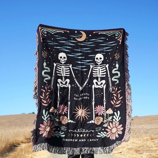 Discover Custom Couple Personalized Skeleton Woven Blanket For Couples