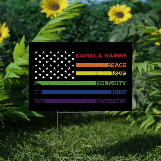 Discover Harris Walz Peace Love Equality Hope Diversity Yard sign, Kamala Rally Lawn sign