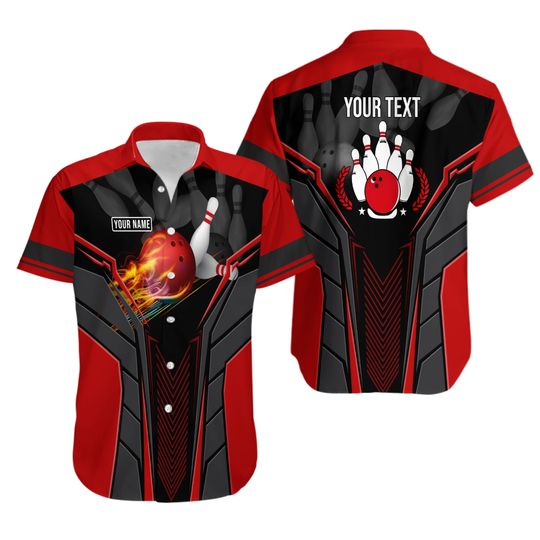 Discover Bowling Team Bowling Red Black Custom Name Hawaiian Shirt