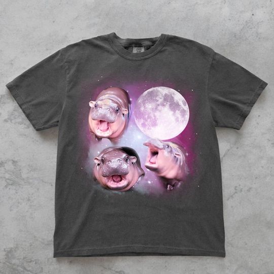 Discover Cute Moo Deng With The Moon Tee, Baby Hippo Moo Deng Comfort Color Shirt, Bouncy Pig in Thai