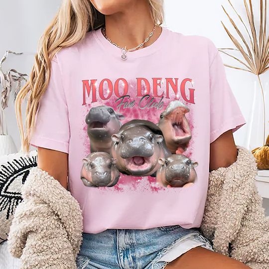 Discover Moo Deng Fan Club Bootleg Shirt, Baby Hippo Funny Shirt