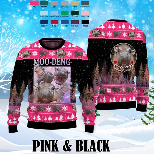 Discover Moo Deng Bouncy Pig Ugly Sweater Shirt,Cute Thai Baby Hippo Sweater,Perfect Gift for Hippo and Animal Lovers Ugly Sweater