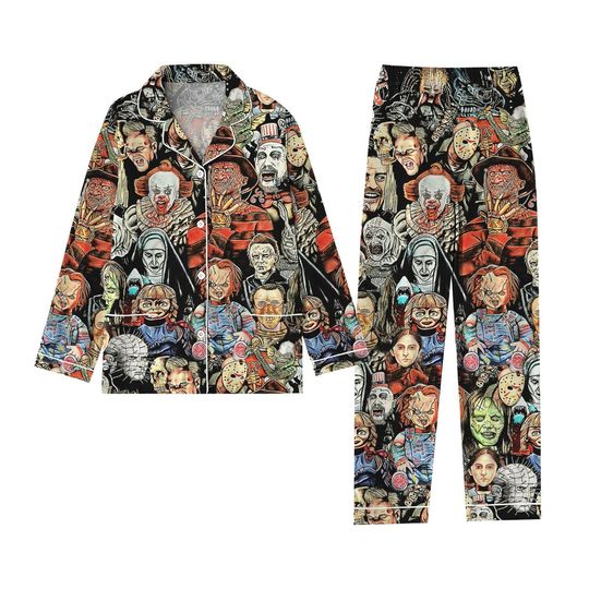 Discover Horror Characters Pajamas Set, Halloween Holiday Pajamas, Scary Movie Pjs, Spooky Season Gift