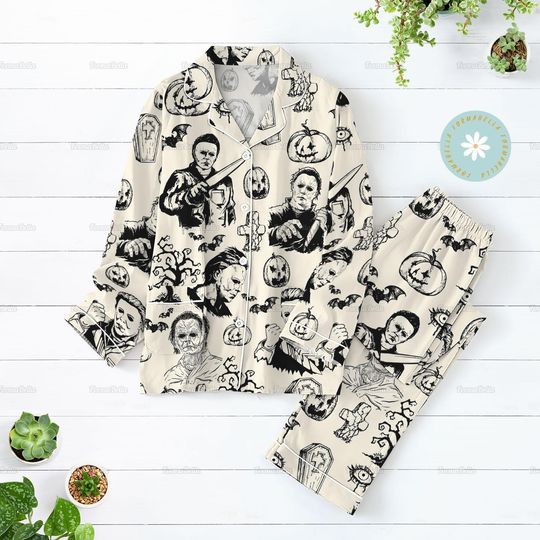 Discover Halloween Michael Myers Pajamas Set, Horror Characters Pjs, Myers Thriller Pajamas Pants, Horror Gift