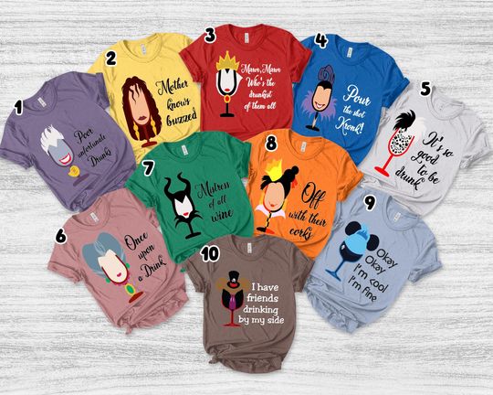 Discover Villains Drinking Characters Shirt, Villains Face Matching T-Shirt, Villains Glass Group