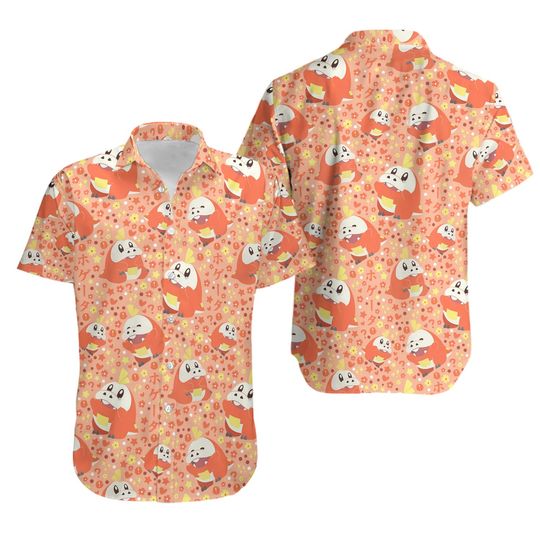 Discover Fuecoco Hawaiian Button-Up Shirt Japanese Hawaiian Anime Shirt Gift