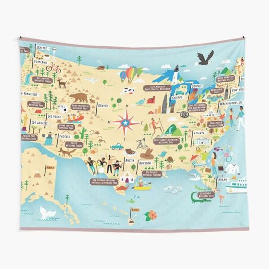 Discover National Park Map Vintage T Shirt All 63 Parks! Tapestry