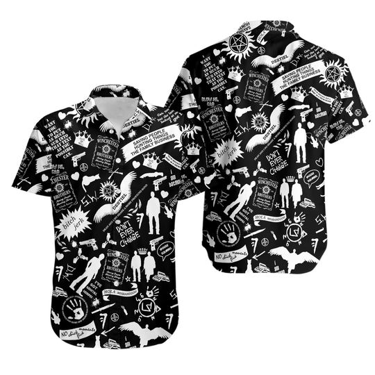 Discover Supernatural Button Shirt And Shorts, Supernatural Hawaiian Shirt