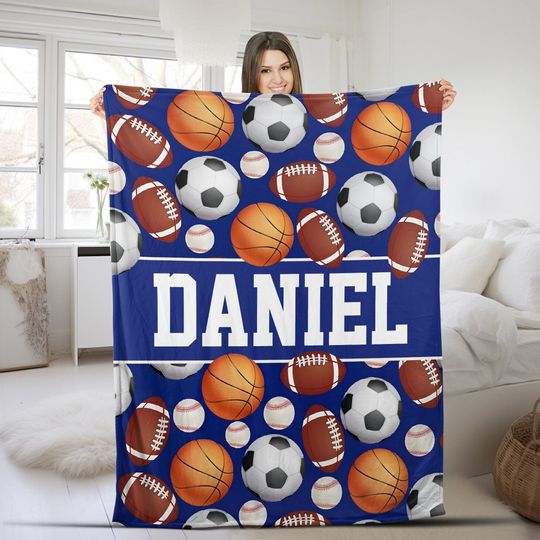 Discover Personalized Sports Blanket, Custom Name Blanket, Basketball Football Baseball Blanket