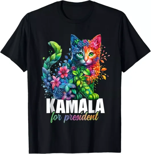 Discover Kamala Harris for President Cute Cat floral feminine Flowers T-Shirt
