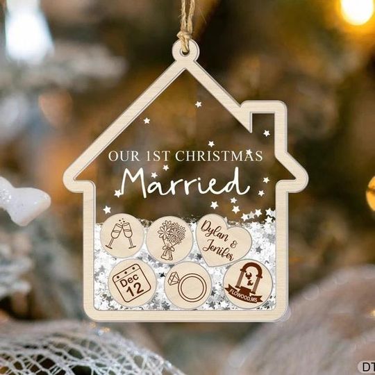 Discover Our First Christmas Married Shaker Ornament, Wedding Christmas Ornament