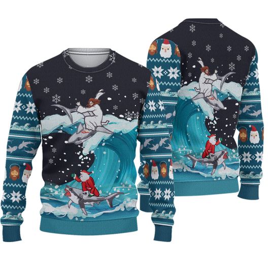 Discover Jesus And Santa Ugly Christmas Sweater, Jesus Sweater