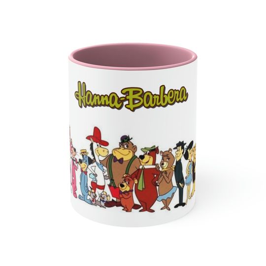 Discover Hanna Barbera Yogi bear, Flintstones, Jetsons, Huckleberry Hound, Quickdrawl Mcgraw, Magilla Gorilla, whole gang Accent Coffee Mug