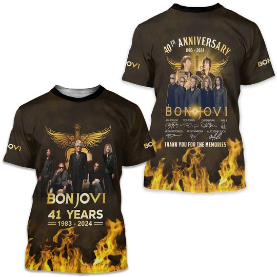 Discover Bon Jovi 41 Years Anniversary 1983-2024 Thank Memories 3D T-Shirt