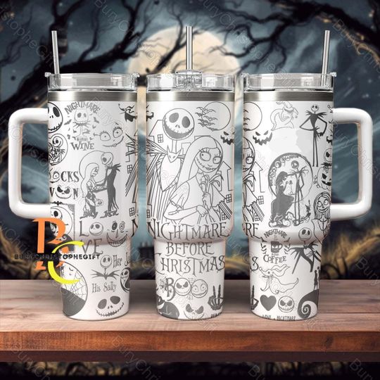 Discover Halloween Engraved 40oz Tumbler, Nightmare Before Christmas 40oz Tumbler